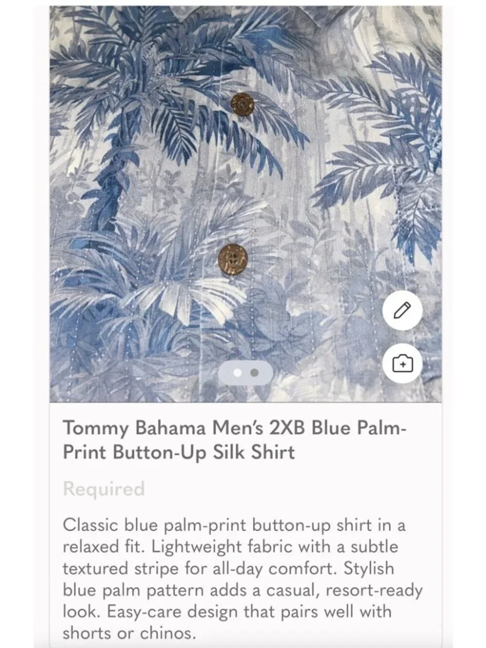 Tommy Bahama Men’s 2XB Blue Palm-Print Button-Up Silk Shirt